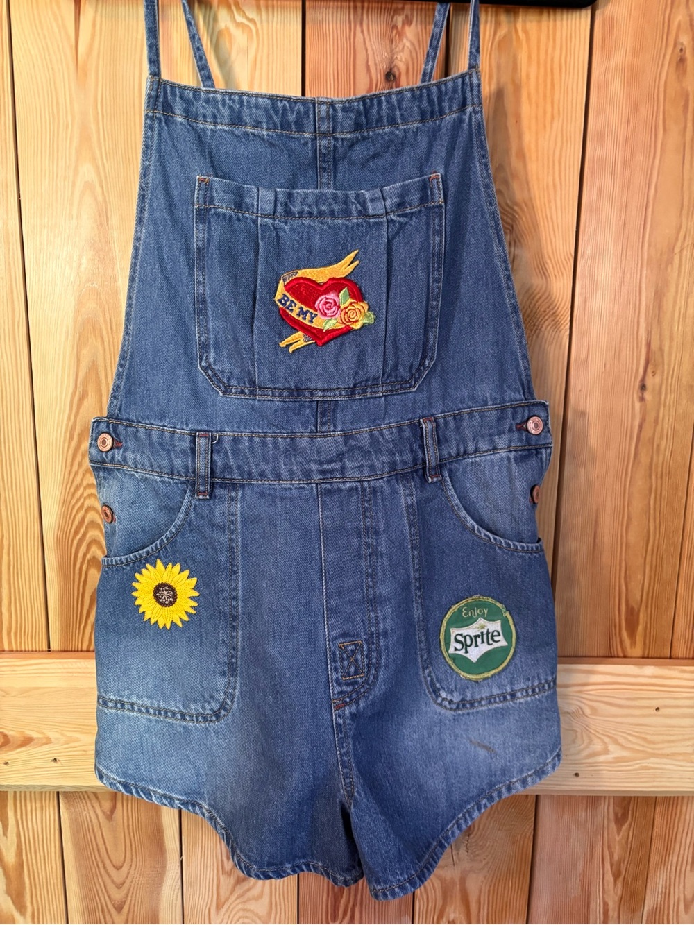 We The Free light blue denim short overalls with contrast stitching